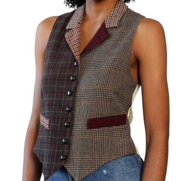 Banana Republic Mixed Plaid Vtg Wool Vest, S - Picture 1 of 8